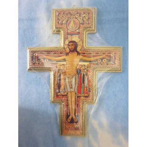Croce San Damiano Media Legno Bordo Oro